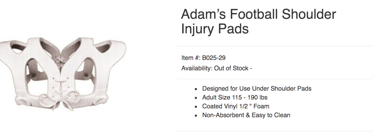 New Large Adams shoulder injury  Shoulder Pads