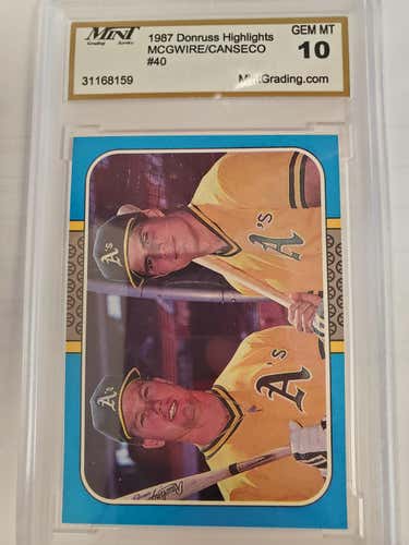 1987 Donruss Highlights McGuire/Canseco #40 GEM MINT 10