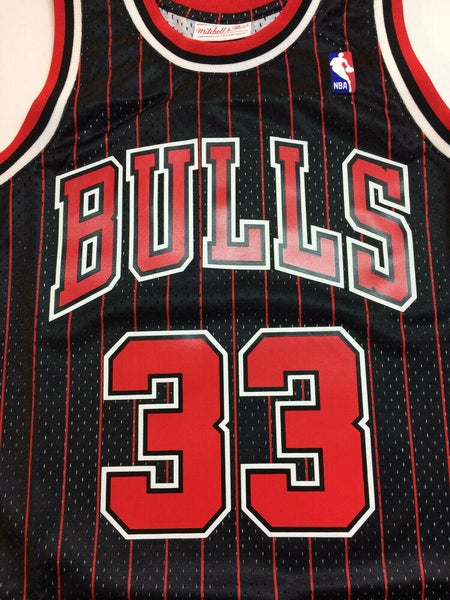 Big & Tall Men's Scottie Pippen Chicago Bulls Adidas Authentic Black/Red  Strip Throwback Jersey