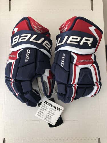New Senior Bauer Supreme S190 Hockey Gloves 14” navy blue/red 190 sr