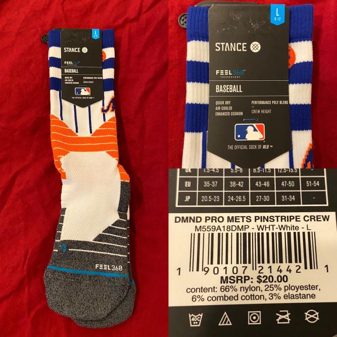 MLB New York Mets Large Baseball Socks by Stance * NEW