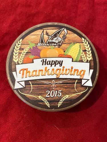AHL San Jose Barracuda Sher-Wood 2015 Happy Thanksgiving Replica Game Puck