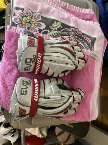 SHU White Used Player's Warrior 13" Evo Pro Lacrosse Gloves
