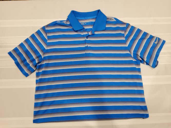 Blue & White Men's Used Adult Large Nike Dri-Fit Golf Shirt