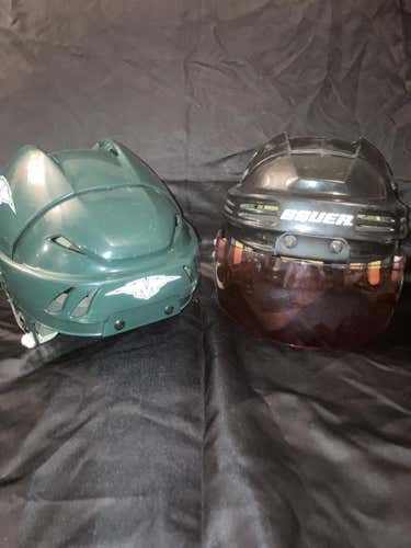Black Used Medium Bauer HH 5000 Helmet AND Green Mission Helmet