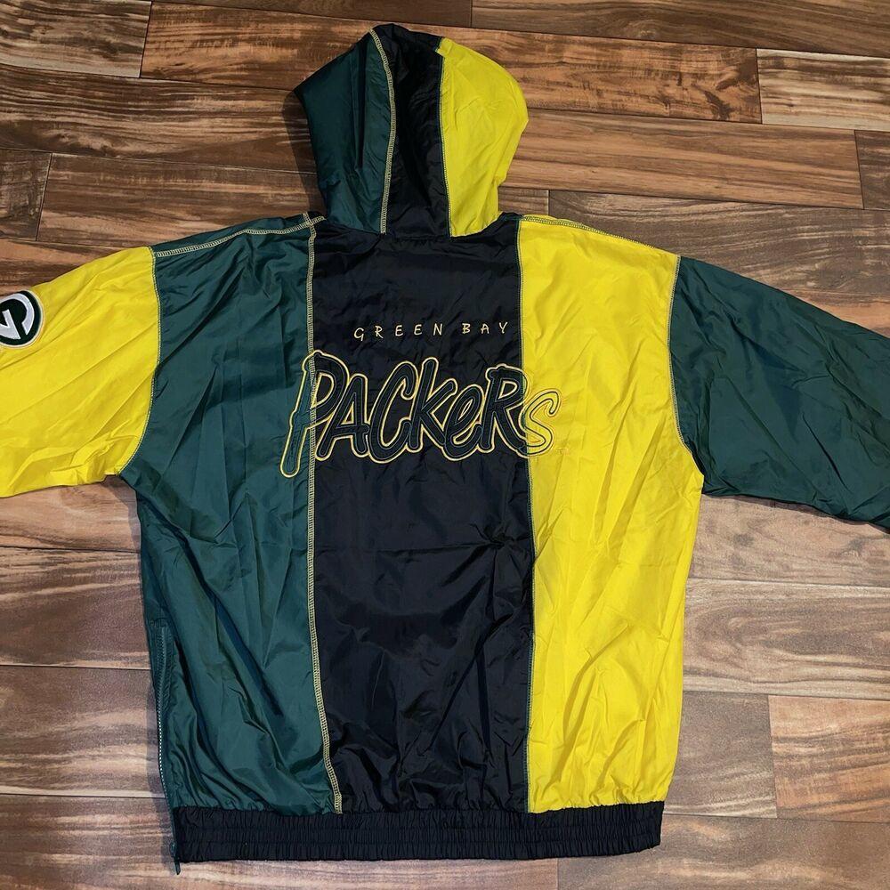 Vintage 90s Starter Graffiti Script Green Bay Packers Windbreaker Jacket Size XL