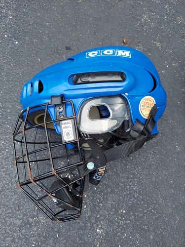 Blue Used Medium Senior CCM Fitlite 60 Helmet Pro Stock with attached cage