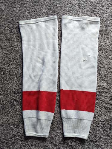 Senior Large Detroit Red wings White Ice Hockey Socks athletic knit with Red