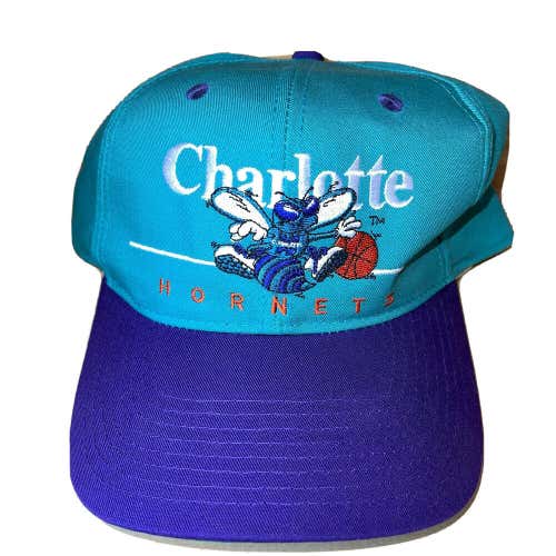 Vintage Charlotte Hornets Snapback Hat Twins Brand NBA 90’s Split Bar Nice Teal