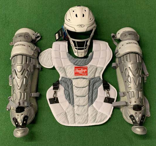 Rawlings Velo 2.0 Adult 16+ Baseball Catchers Gear Set NOCSAE - White Grey