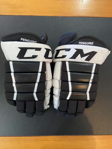 Black Used Senior CCM HG97 Penguins Pro Stock Gloves 14"