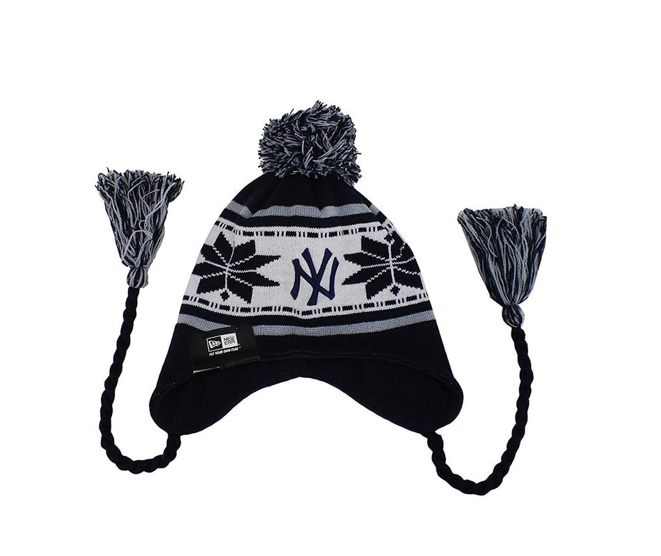 New Era Beanie Hat NY Yankees Grey and Blue Dog Ear Bobble NB19