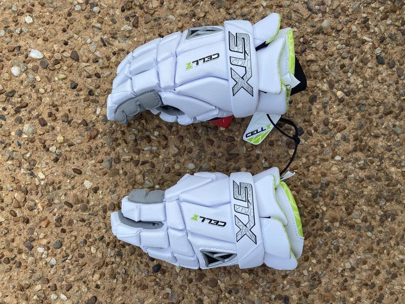 White New Player's STX 13" Cell V Lacrosse Gloves