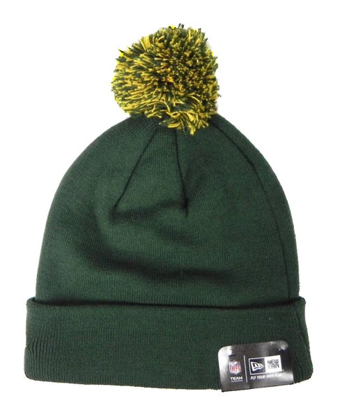 New Era Green Bay Packers Wordmark Knit Green Gold Winter Pom Cuffed Beanie