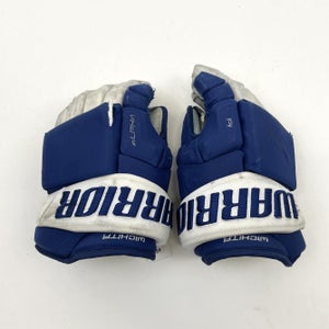 Used Blue and White Warrior ECHL Alpha Gloves | 14" | Wichita Thunder | C39