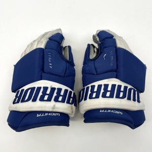 Used Blue and White Warrior ECHL Alpha Gloves | 15" | Wichita Thunder | C37