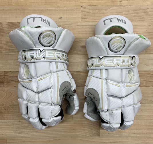 White Used Player's Maverik M3 Lacrosse Gloves 13"