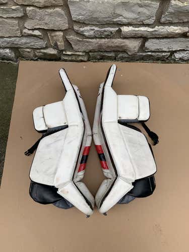 White, Red, Black Used 31+1”Warrior Ritual G3 Goalie Leg Pads