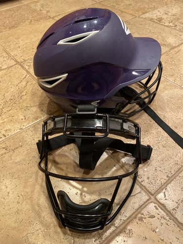 Easton Z7 batting helmet with cage; purple plus Extra Schutt Fielders mask