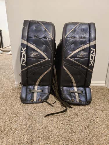 Blue Used Senior 34" Reebok Premier plus 1" Goalie Leg Pads Pro Stock
