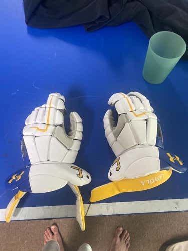 White Used Player's Under Armour 13" Lacrosse Gloves