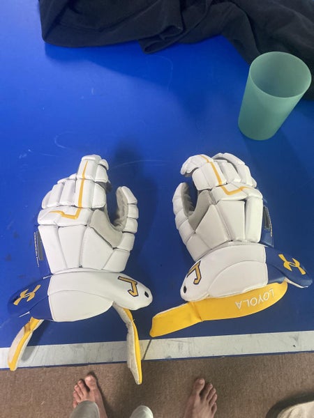 White Used Player's Under Armour 13" Lacrosse Gloves