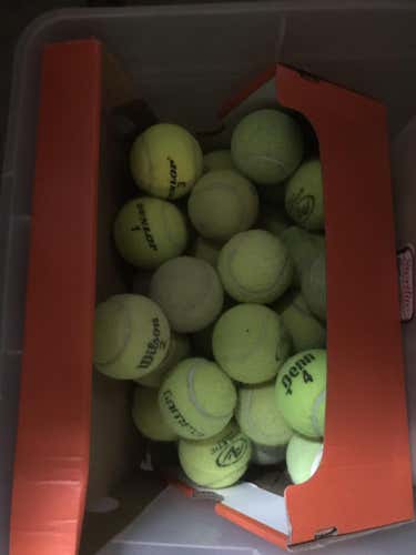 28 (Assorted Brands) Used Tennis Balls: Dunlop, Gamma, YONEX, Penn, Wilson, Athletic Brand