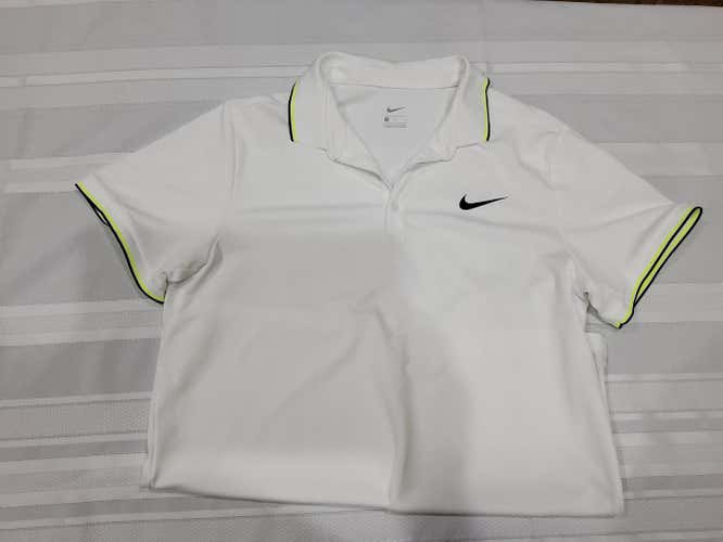 White/Black/Neon Yellow Adult Men's Used Large Nike Dri-Fit Golf Shirt