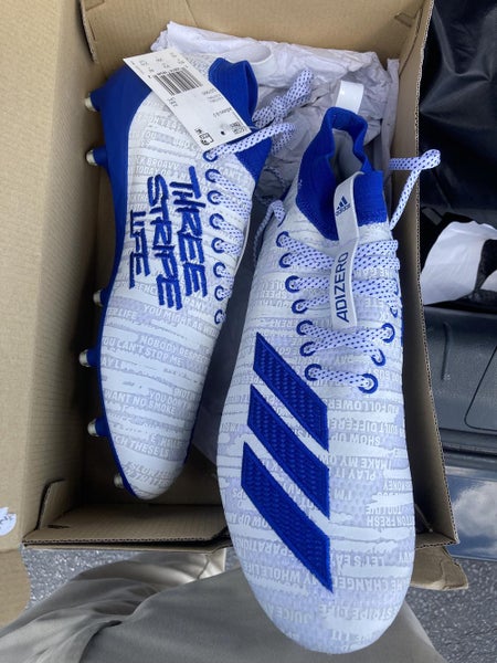 New in box, Size 10 Adizero 8.0 Football Cleats - white with blue trim
