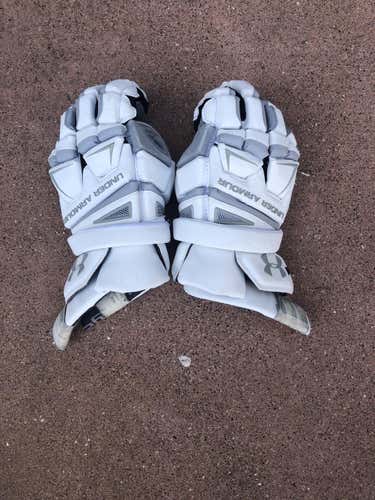 White Used Under Armour 12" Lacrosse Gloves