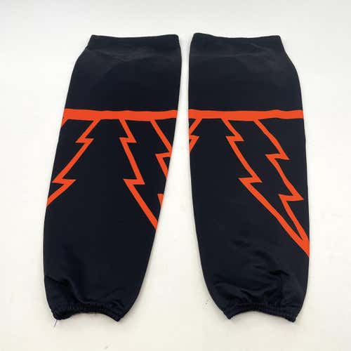 Like New | Black with Orange Lightning Strike Hockey Socks - 32"