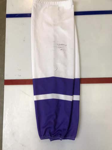 Used Purple and White Striped Socks - 31 In
