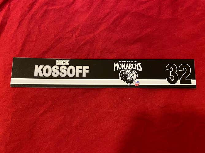 Nick Kossoff * ECHL Manchester Monarchs Team Issued Hockey Locker Room Nameplate Tag