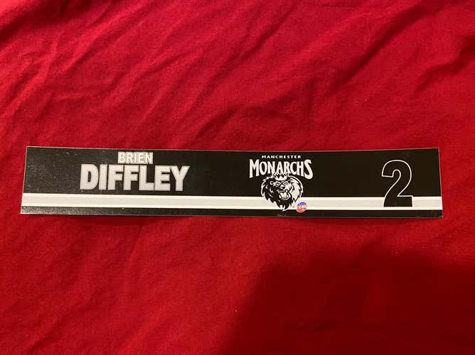 Brien Diffley * ECHL Manchester Monarchs Team Issued Hockey Locker Room Nameplate Tag