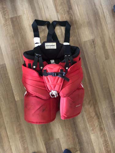 Red Used Senior Large Bauer Goalie Pants Pro Stock