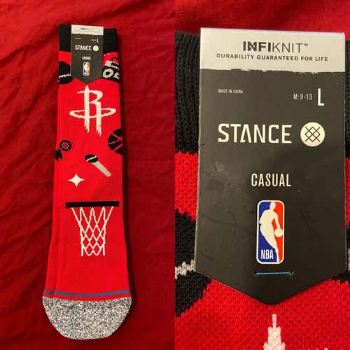 NBA Houston Rockets Large Casual Basketball Socks by Stance * NEW