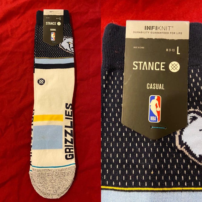 NBA Memphis Grizzlies Large Casual Basketball Socks by Stance * NEW