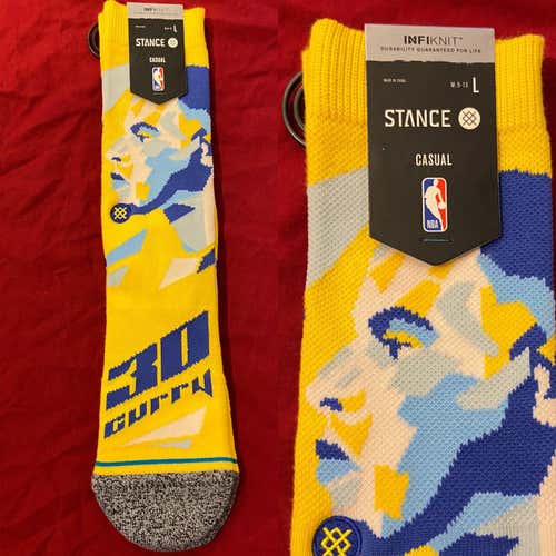 NBA Steph Curry Golden State Warriors Large Casual Basketball Socks by Stance * NEW