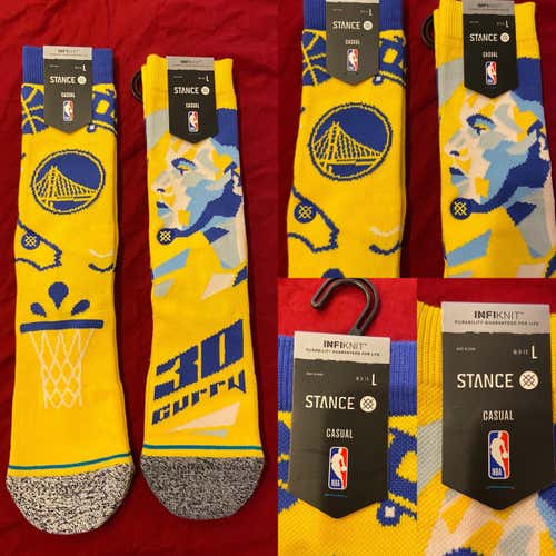 NBA Steph Curry & Golden State Warriors Large Casual Basketball Socks by Stance * NEW (2 Pair Lot)