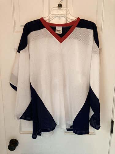 Tour Hockey Mesh Practice Jersey Adult Medium White Navy Red Columbus