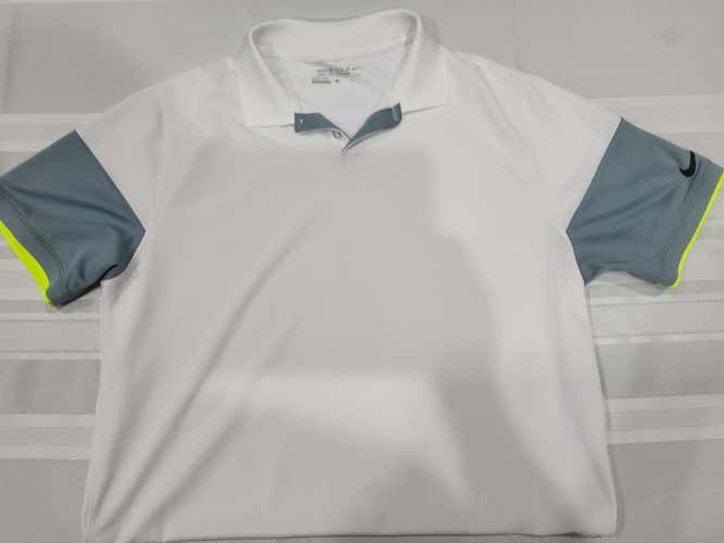 White/Gray/Neon Yellow Adult Men's Used Large Nike Dri-Fit Golf Shirt