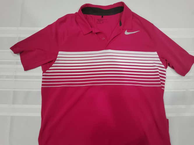 Magenta/White Adult Men's Used Large Nike Dri-Fit Golf Shirt
