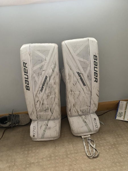 White Junior 31" Bauer Supreme S170 Goalie Leg Pads
