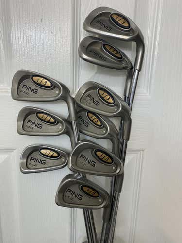 Ping i3+ plus o-size white dot irons 3-PW, SW steel shafts stiff flex right handed