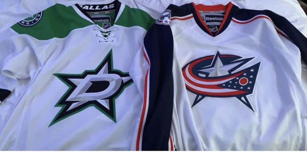 Columbus and Dallas Size Adult Small Reebok Away Hockey Jersey