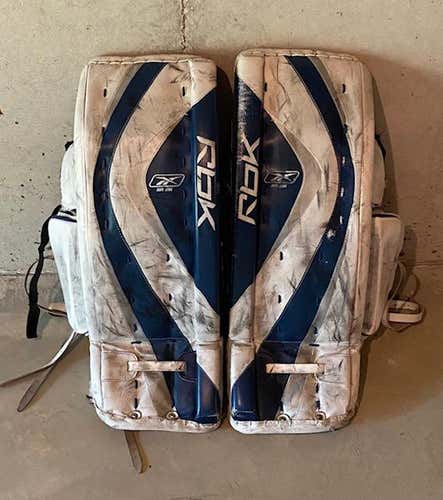 White Used Senior 32" Reebok 6K Goalie Leg Pads Pro Stock