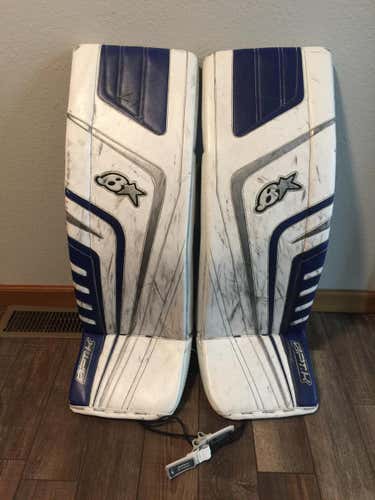 34+2" Fly Brian's OPTiK Goalie Leg Pads Pro Stock Blue Grey Used Senior Brians