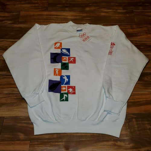 Vintage New White Sports 1990s Olympic Sweater Sweatshirt Size Large