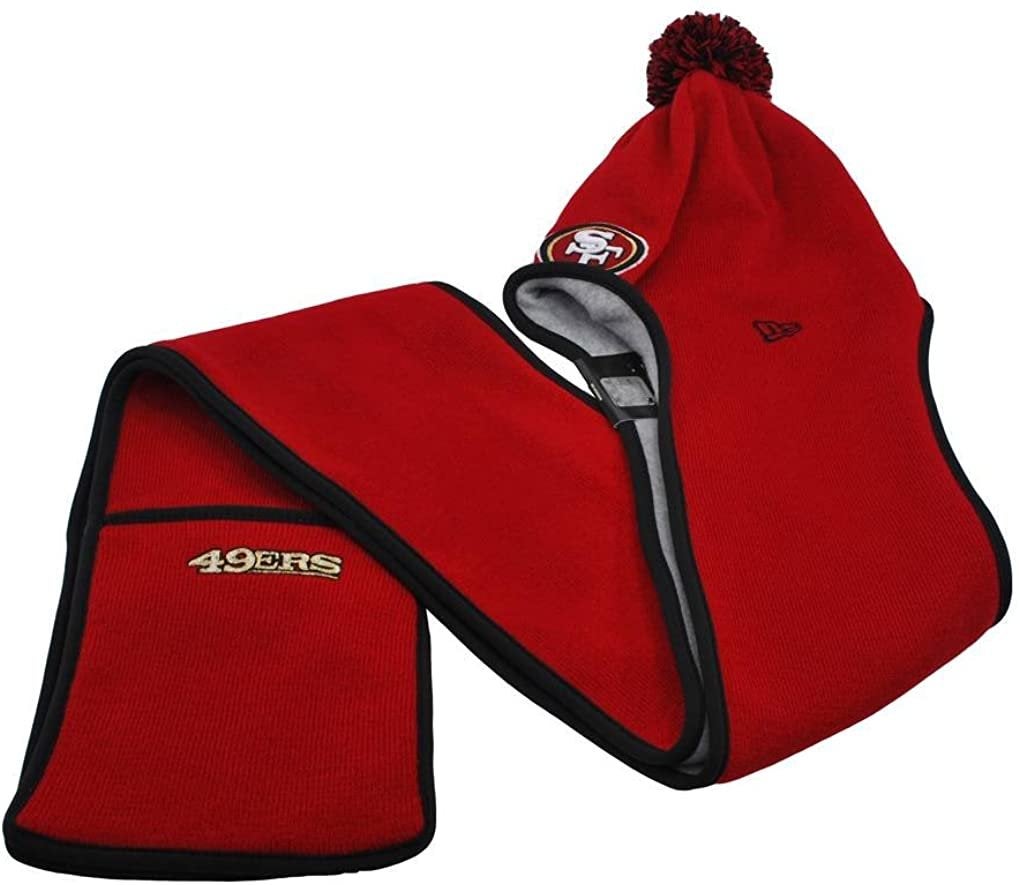 New Era NFL San Francisco 49ers Fan Centric Scarf Beanie w/ Pockets Winter  Red Knit Hat