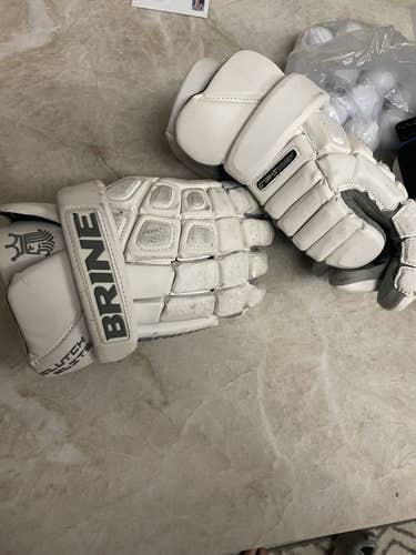 White Used Player's Brine 13" Clutch Elite Lacrosse Gloves
